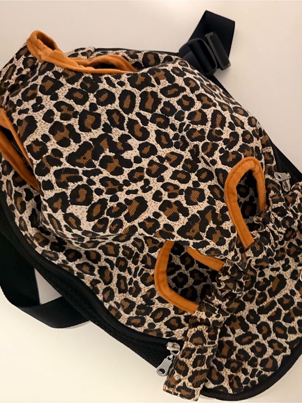 Leopard Print pet Backpack/carrier with Tan Accents